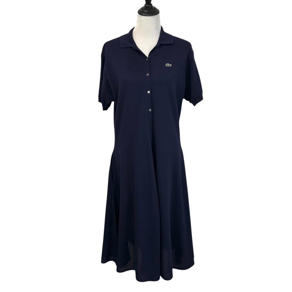 Lacoste Womens Cotton Pique Polo Flare Dress Sz 36 US 4 Blue Short Sleeve - Picture 3 of 10